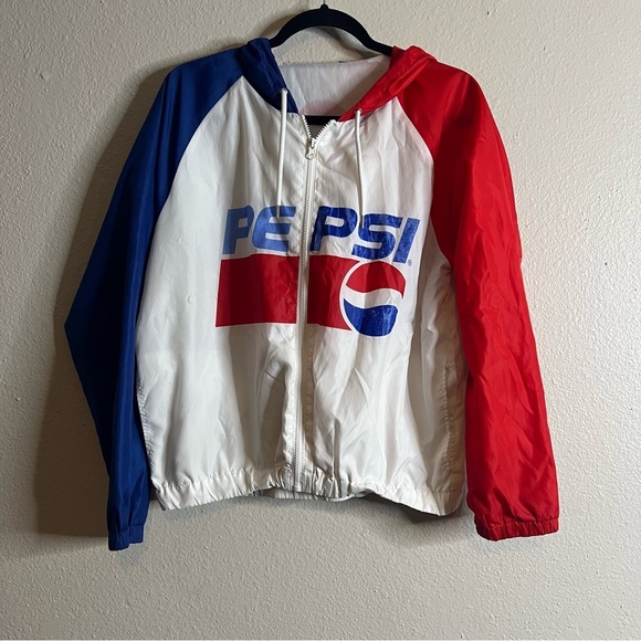 Pepsi Windbreaker W/Hood Color Block Retro Logo Zip Front/Pockets Unisex - Picture 1 of 6